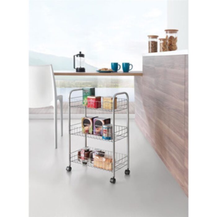 Metaltex Opbergtrolley Lugano Op Wieltjes  Grijs 3 Metal Manden 41x23x63 Cm - Afbeelding 4