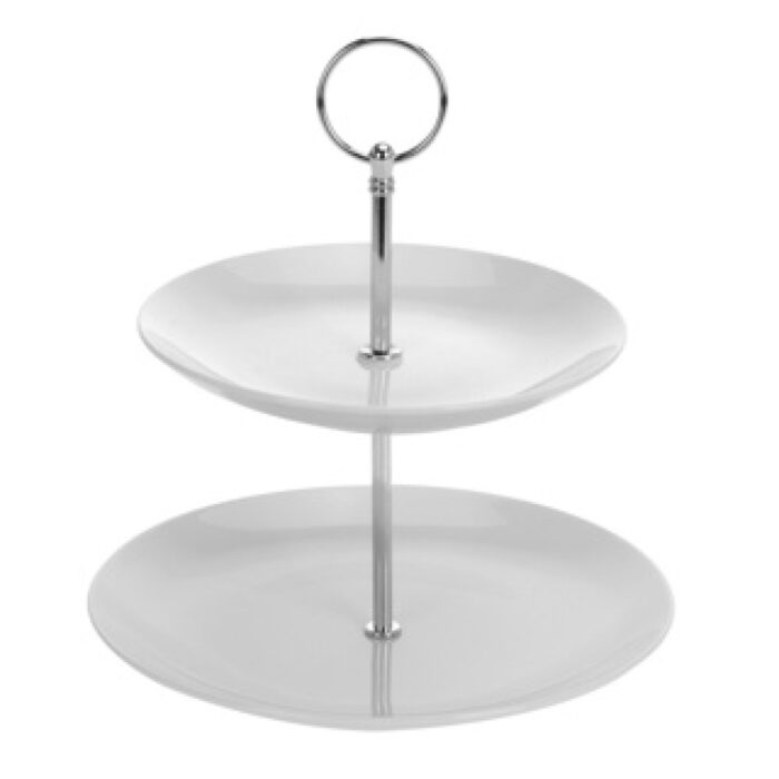 Etagere porselein 2 dlg Ø 17 cm + 21 cm hoog 25 cm - Afbeelding 2