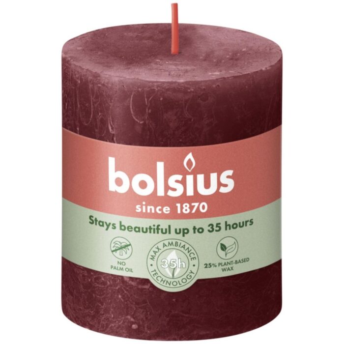 Bolsius Stompkaars Rustiek donker rood 80x68 mm