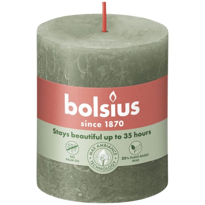 Bolsius Stompkaars Rustiek olijfgroen 80x68 mm