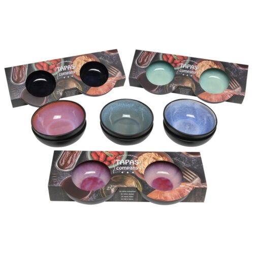 Schaal reactive glaze 12x4 cm set van 2 assorti (assortiment – willekeurige uitvoering)