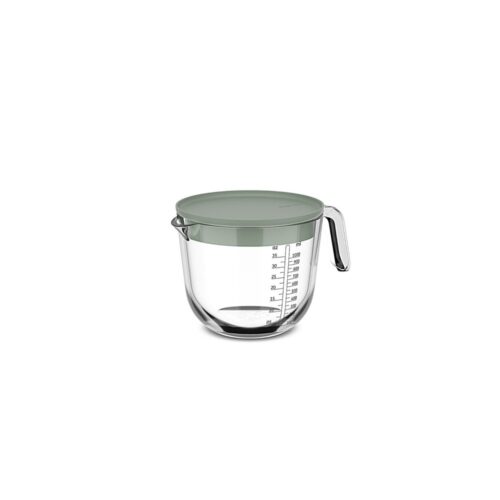 Glas maatbeker 1l met deksel nordic sage
