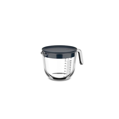 Glas maatbeker 1l met deksel navy