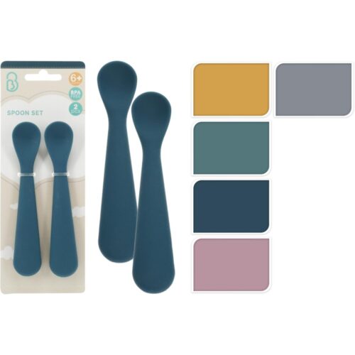 Lepel baby set 2sts siliconen 5 asst kleur