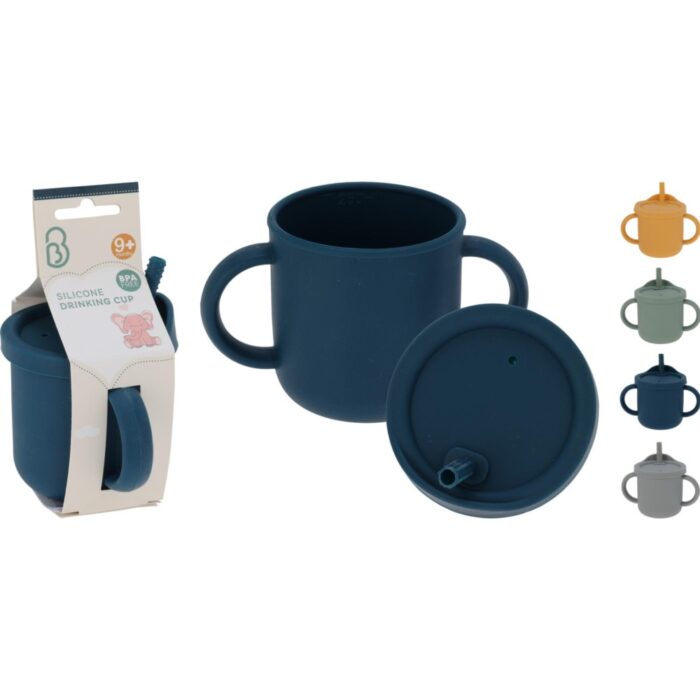 Drinkbeker m handvaten 250ml/8.4oz silicone 5 asst