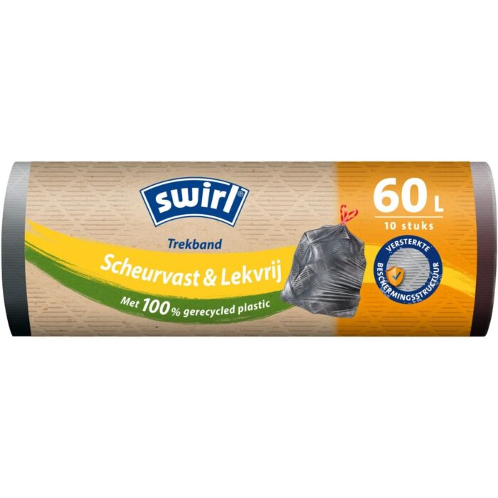Swirl vuilniszakken met trekband grijs 60L 10 st