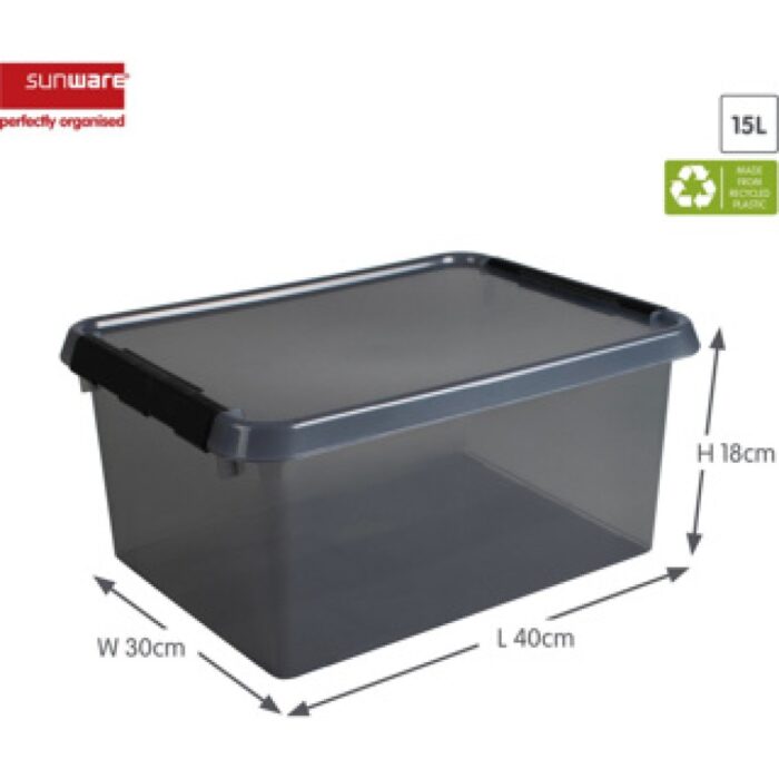 Comfort line opbergbox 15 liter transparant grijs/zwart  40 x 30 x 18 cm - Afbeelding 2