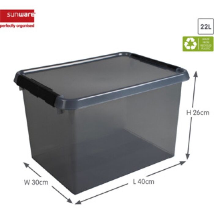 Comfort line opbergbox 22 liter transparant grijs/zwart 40 x 30 x 26 cm - Afbeelding 2