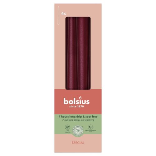 Bolsius gotische kaarsen 245/24 doos 4 metallic red
