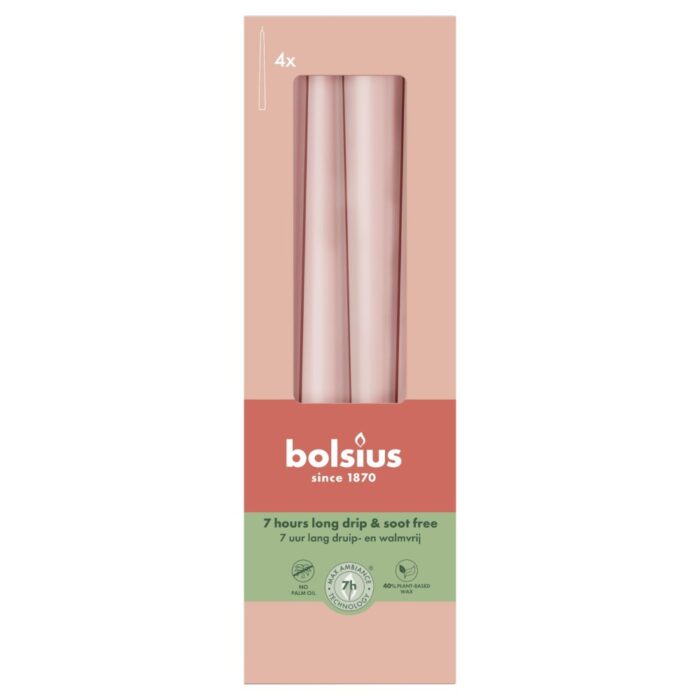 Bolsius gotische kaarsen 245/24 doos 4 misty pink