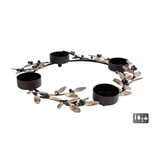 Theelichthouder olive bladeren metaal 33x33x20cm