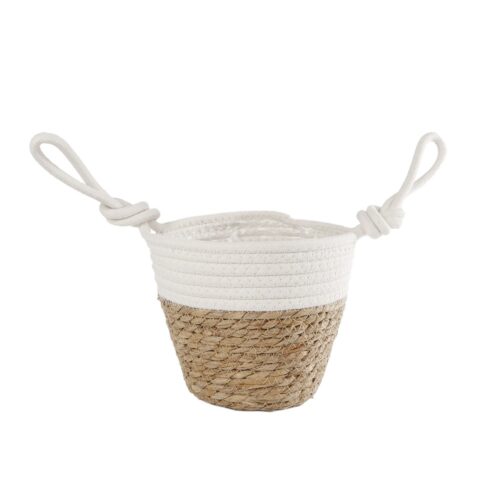 Mand Blois S naturel riet/creme katoen pot 15  18x12x29cm