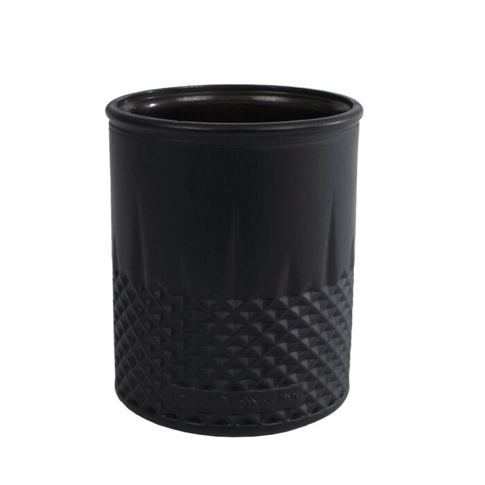 Theelichthouder Diamond mat zwart glas 9x9x10,5cm