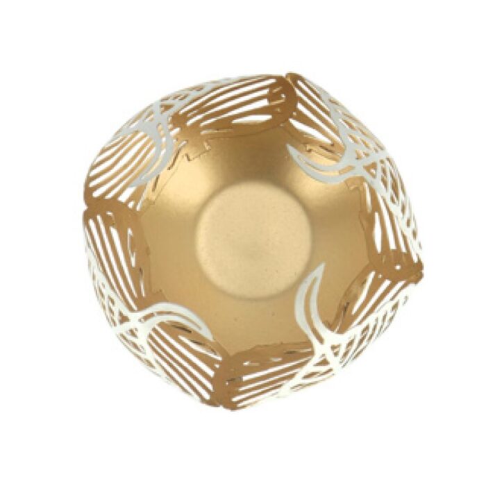 Theelichthouder op voet Leaf Lina crème/goud metaal 10x10x21cm - Afbeelding 3