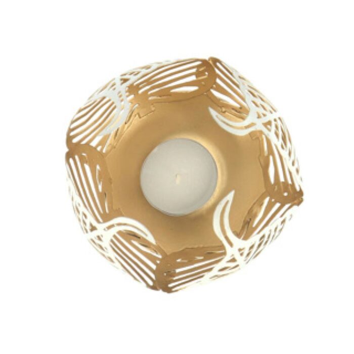 Theelichthouder op voet Leaf Lina crème/goud metaal 10x10x21cm - Afbeelding 4