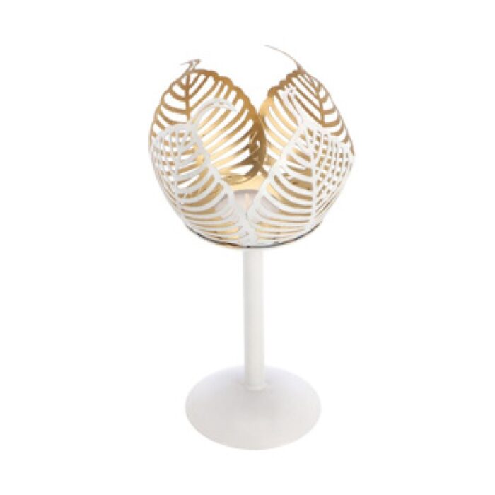 Theelichthouder op voet Leaf Lina crème/goud metaal 10x10x21cm - Afbeelding 5