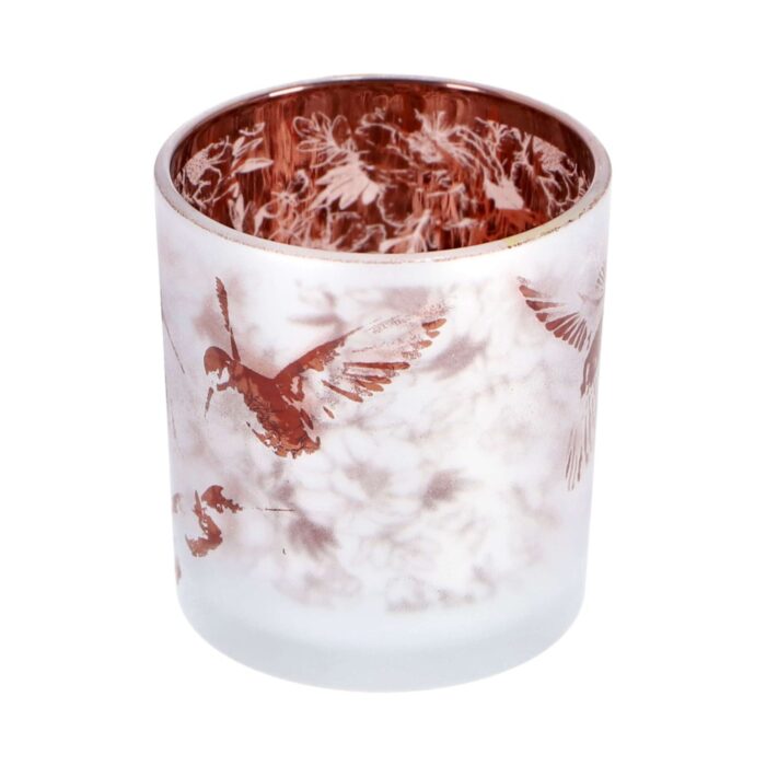 Theelichthouder Hummingbird S wit/bruin glas 7,5x7,5x8cm