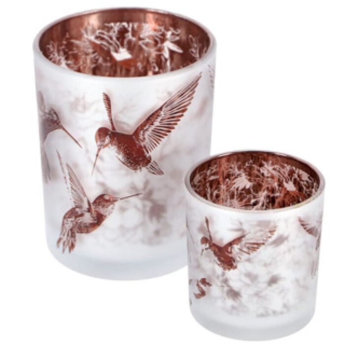 Theelichthouder Hummingbird S wit/bruin glas 7,5x7,5x8cm - Afbeelding 3