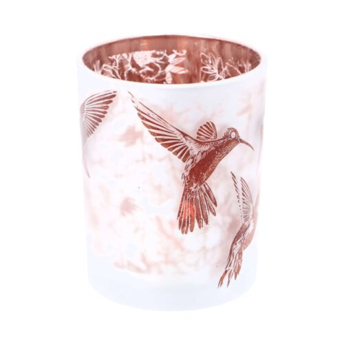 Theelichthouder Hummingbird L wit/bruin glas  10x10x12,5cm