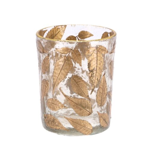 Theelichthouder Leaf Glass Clear 10x10x13cm