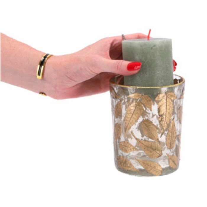 Theelichthouder Leaf Glass Clear 10x10x13cm - Afbeelding 2