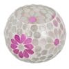 Windlicht Holly M wit/roze bol glas 9x8x8cm