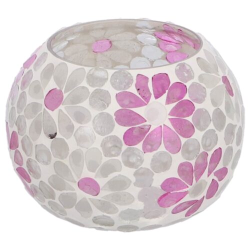 Windlicht Holly L wit/roze bol glas 10x14x14cm