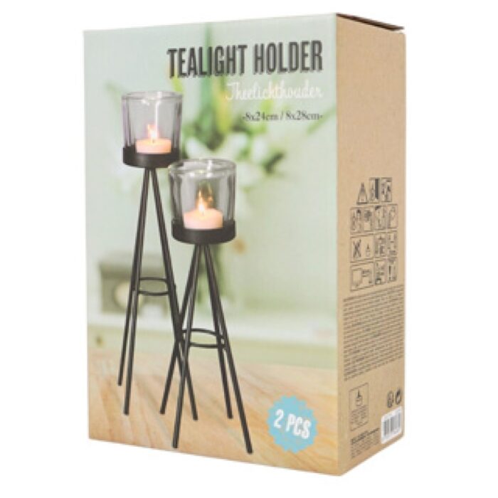 Theelichthouder zwart 28cm set van 2 - Afbeelding 2