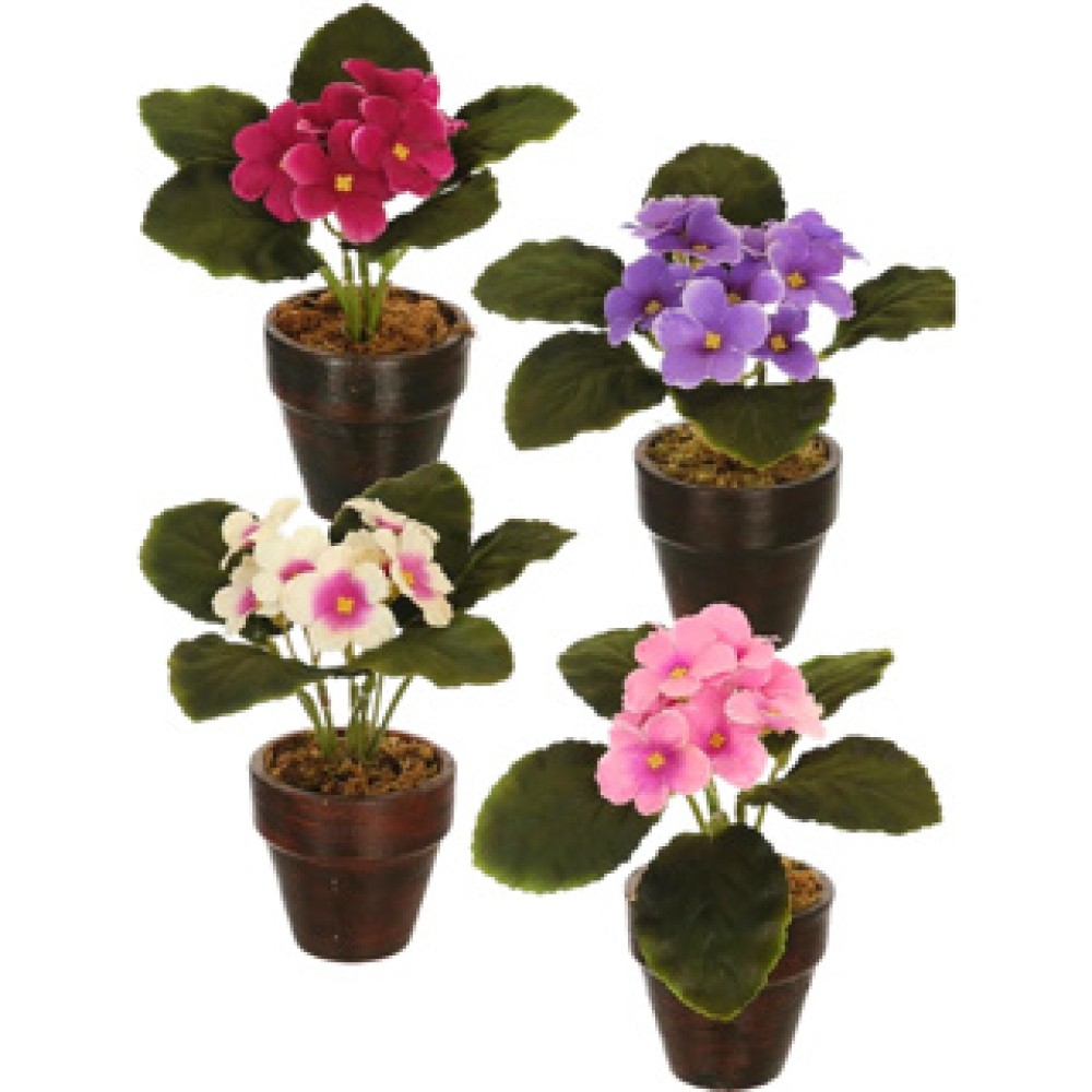 Kunstplant in pot Kaaps viooltje 16 cm 4 assorti - Afbeelding 2