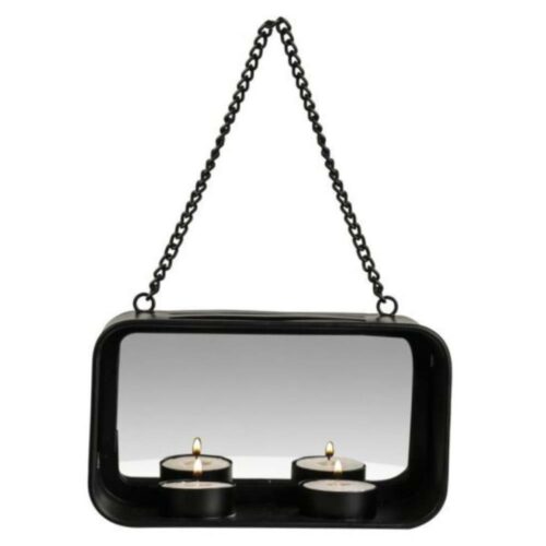 Gusta wand theelichthouder zwart 18x10x6,5 metaal