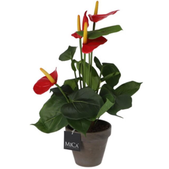 Kunstplant anthurium rood in pot - Afbeelding 2