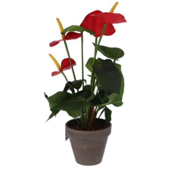 Kunstplant anthurium rood in pot - Afbeelding 3