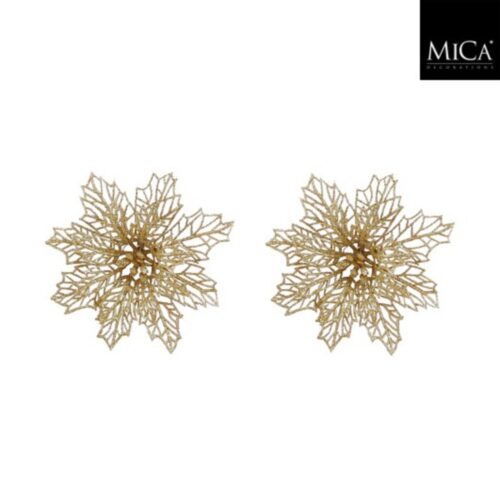 Clip poinsettia goud 2 stuks - h3xd13,5cm