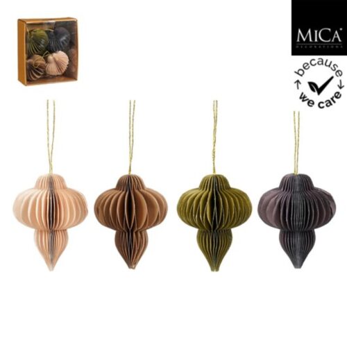 Ornament ui druppel off white d.groen beige paars 4 stuks FSC Mix - h10xd8cm