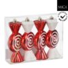 Ornament snoep rood 4 stuks - l12,5xb6xh4,5cm