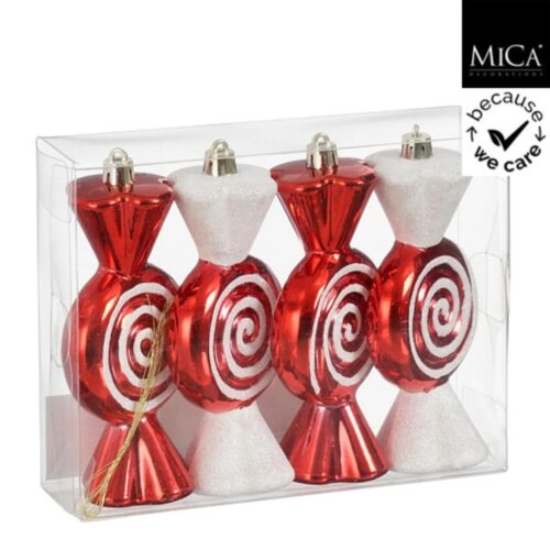 Ornament snoep rood 4 stuks - l12,5xb6xh4,5cm