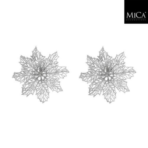 Clip poinsettia zilver 2 stuks - h3xd13,5cm