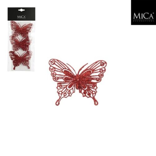 Clip vlinder rood 3 stuks - l10xb8cm