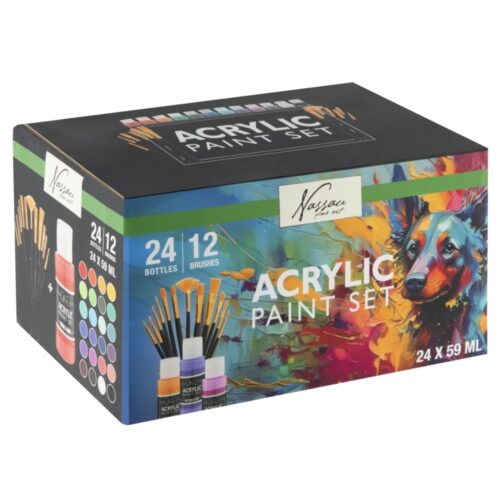 Plakkaatverf acrylic set compleet 24x59ml+12  kwasten