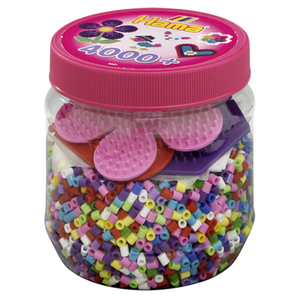 Hama Strijkkralen Ton Met 4000 Stuks + 3 Platen Roze