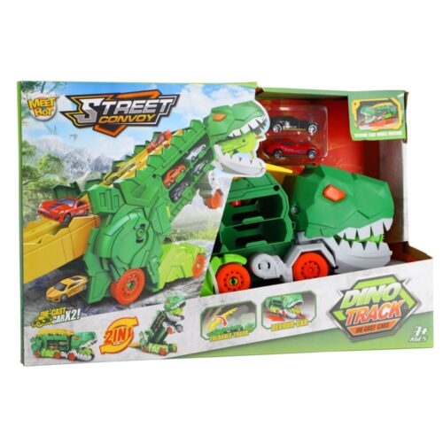 Transporter carrycase dino met 2 diecast auto's