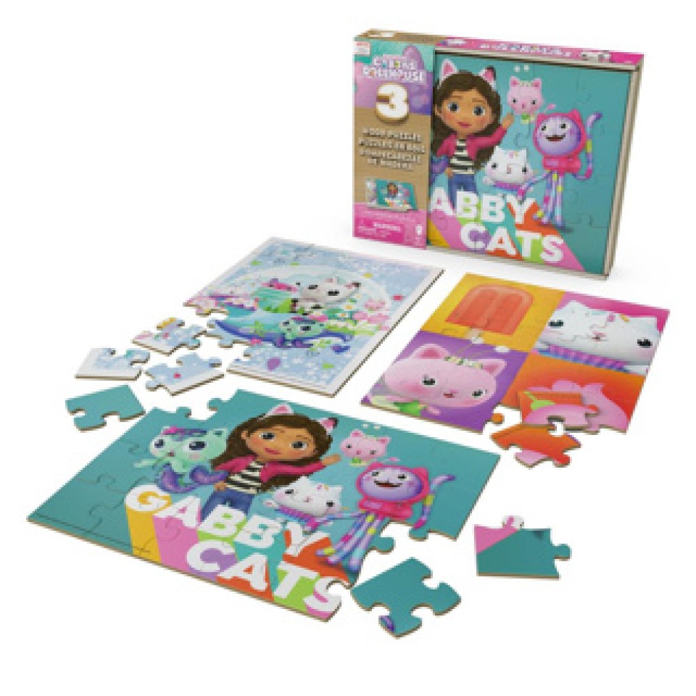 Gabby's Dollhouse Puzzel 3 Pack: Houten Puzzel In Houten Doos - Afbeelding 3