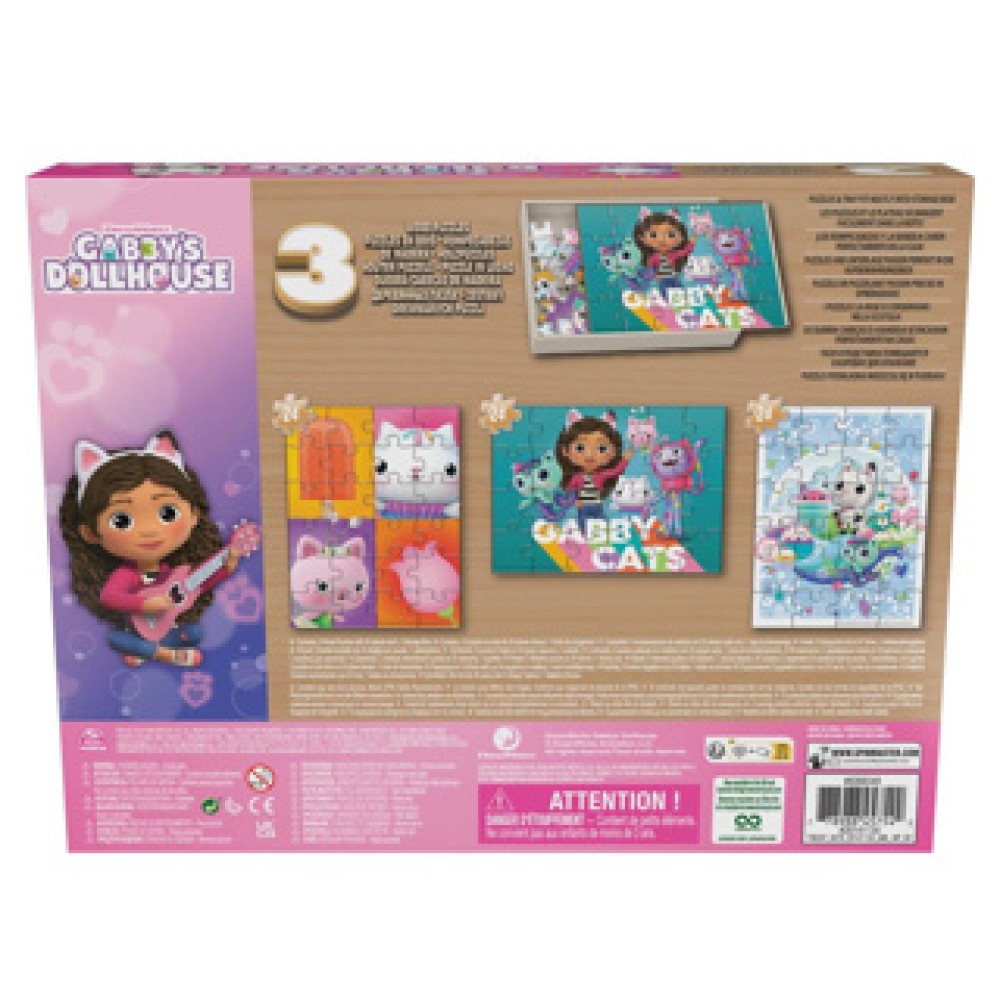 Gabby's Dollhouse Puzzel 3 Pack: Houten Puzzel In Houten Doos - Afbeelding 4