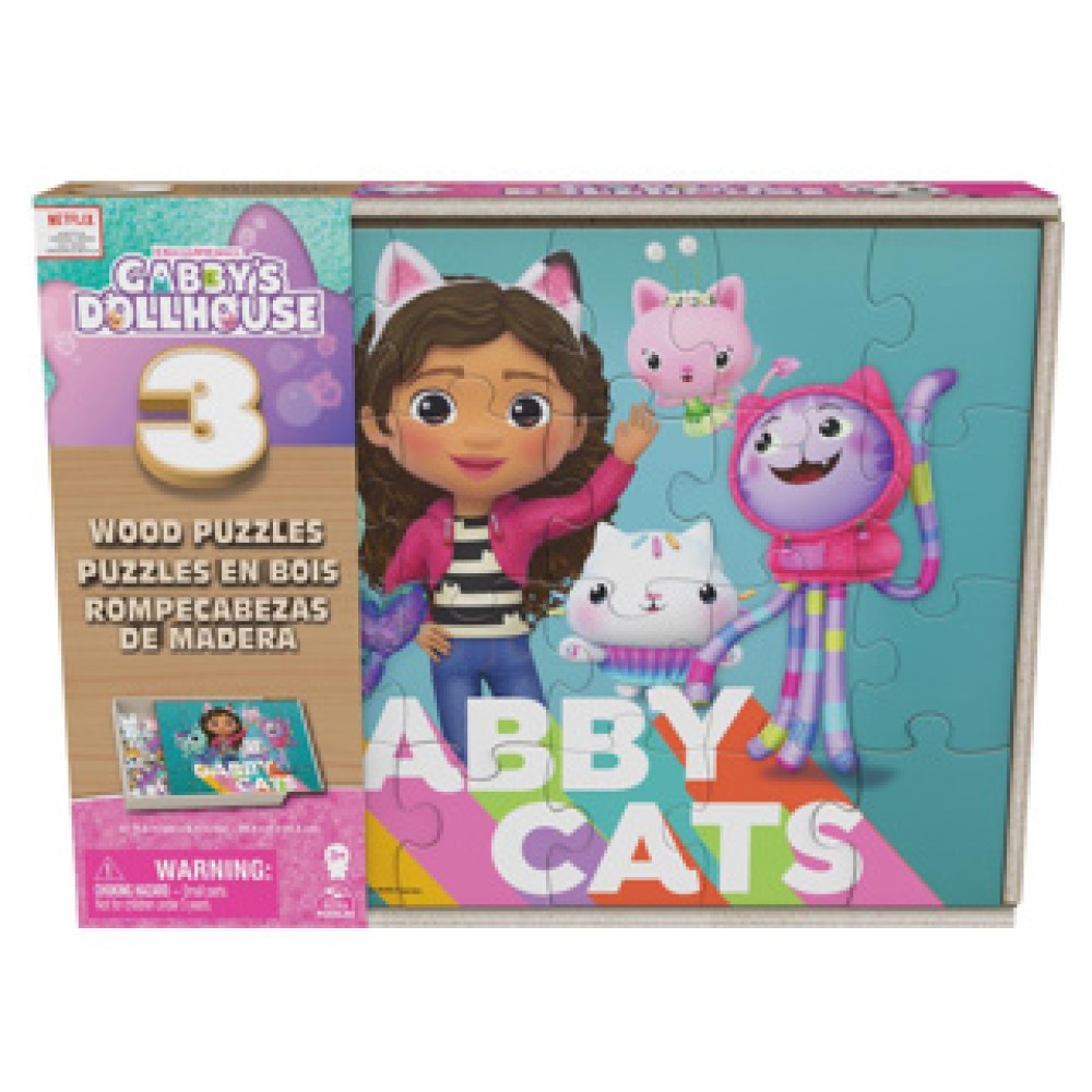 Gabby's Dollhouse Puzzel 3 Pack: Houten Puzzel In Houten Doos - Afbeelding 5