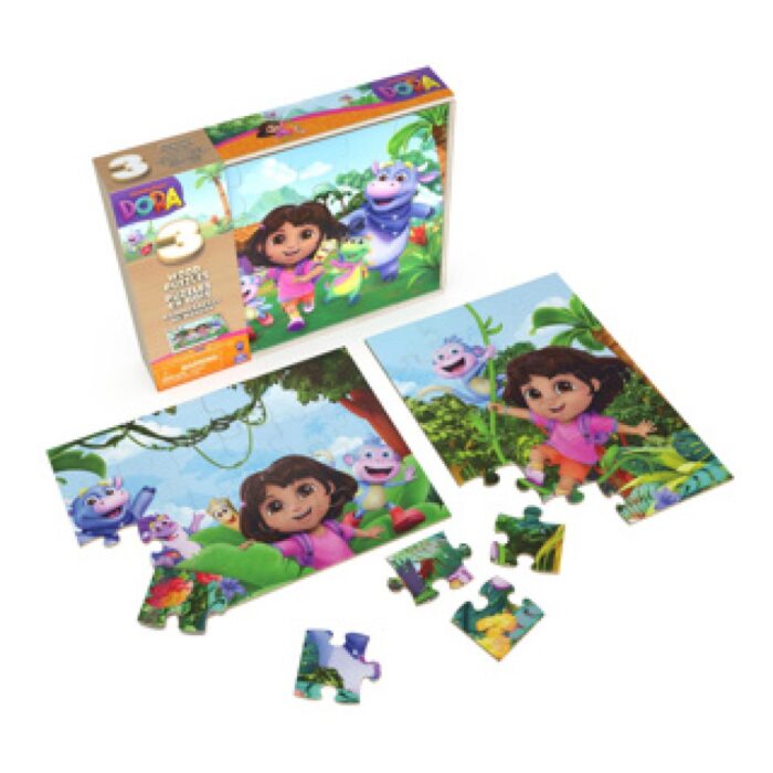 Dora 3pack Houten Puzzel In Houten Doos  (3x24 Stukjes) - Afbeelding 3
