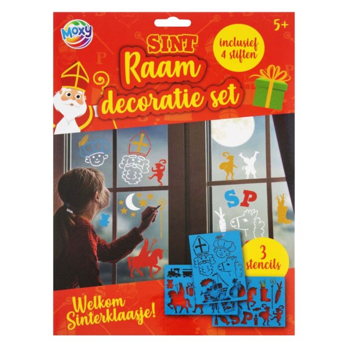 Sint raam decoratieset 3 sheets A4 + 4 stiften