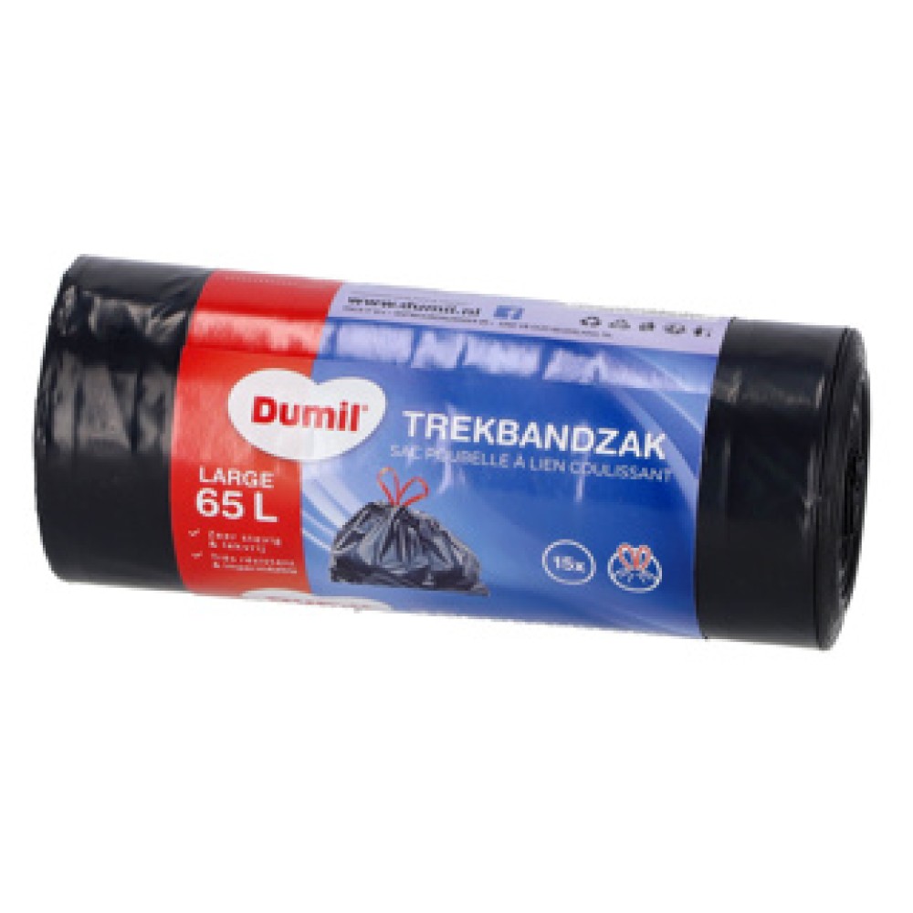 Dumil Afvalzakken met Trekband 65L 15 stuks - Afbeelding 3