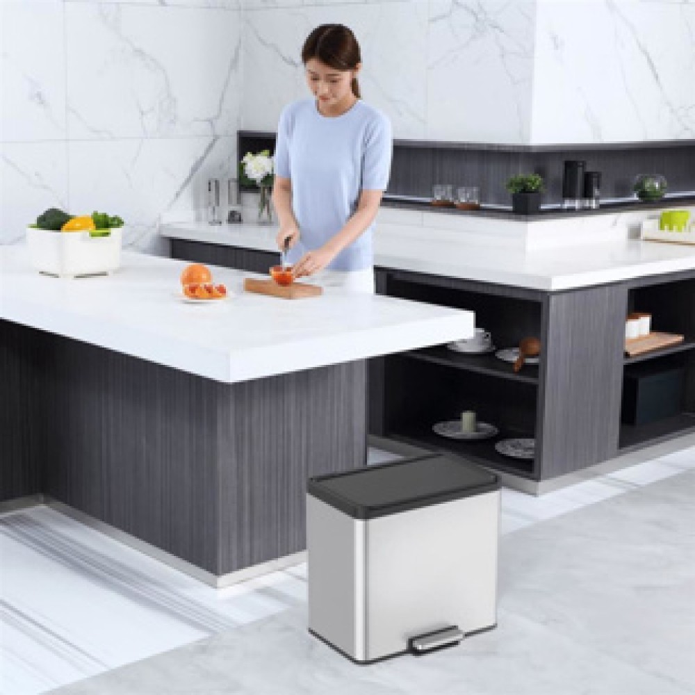 EKO Essential Recycling pedaalemmer 2 x 15 liter mat RVS - Afbeelding 4