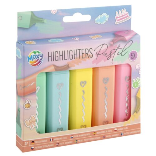 5 Highlighters Markeerstiften Pastel 12 x17,5 cm