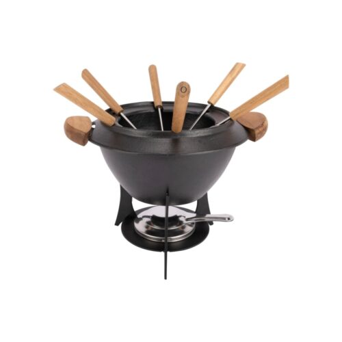 Fondue d23 cm gietijzer met 6 vorken